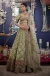 SHASHA GABA_Green Silk Organza Embroidery Cord Sweetheart Neck Bridal Lehenga Set _Online_at_Aza_Fashions