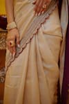 SHASHA GABA_Pink Silk Chanderi Embroidery Cord V Neck Saree With Blouse _at_Aza_Fashions