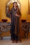 Buy_SHASHA GABA_Black Organza Embroidery Thread Jacket Round And Kurta Set _at_Aza_Fashions