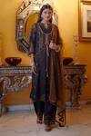 Buy_SHASHA GABA_Black Organza Embroidery Thread Jacket Round And Kurta Set _Online_at_Aza_Fashions