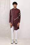 Buy_Bohame_Brown Linen Blend Plain Wesley Asymmetric Kurta Set_at_Aza_Fashions