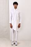 Buy_Bohame_White Linen Blend Plain Landon Overlap Kurta Set_at_Aza_Fashions