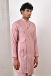 Shop_Bohame_Purple Linen Blend Plain Avery Overlap Kurta Set _Online_at_Aza_Fashions