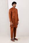 Shop_Bohame_Brown Linen Blend Plain Byran Overlap Kurta Set_at_Aza_Fashions