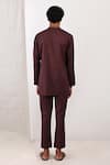 Shop_Bohame_Brown Linen Blend Plain Beckett Band Collar Kurta Set _at_Aza_Fashions