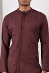 Buy_Bohame_Brown Linen Blend Plain Beckett Band Collar Kurta Set _Online_at_Aza_Fashions