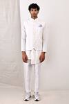 Buy_Bohame_White Linen Blend Plain Layne Bundi And Overlap Kurta Set _at_Aza_Fashions