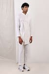 Bohame_White Linen Blend Plain Layne Bundi And Overlap Kurta Set _Online_at_Aza_Fashions