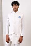 Shop_Bohame_White Linen Blend Plain Layne Bundi And Overlap Kurta Set _Online_at_Aza_Fashions