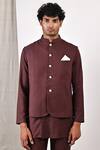 Shop_Bohame_Brown Linen Blend Plain Bleiz Bundi And Asymmetric Kurta Set _Online_at_Aza_Fashions