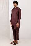 Bohame_Brown Linen Blend Reuben Mandarin Collar Kurta Set_Online_at_Aza_Fashions