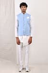 Buy_Bohame_Blue Linen Blend Plain Damian Bundi And Overlap Kurta Set _at_Aza_Fashions