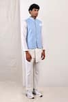 Bohame_Blue Linen Blend Plain Damian Bundi And Overlap Kurta Set _Online_at_Aza_Fashions