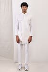 Buy_Bohame_Blue Linen Blend Plain Damian Bundi And Overlap Kurta Set _Online_at_Aza_Fashions