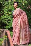 Buy_Dressfolk_Pink Maheshwari Silk Zari Rumaani Striped Saree With Running Blouse_at_Aza_Fashions