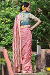 Shop_Dressfolk_Pink Maheshwari Silk Zari Rumaani Striped Saree With Running Blouse_at_Aza_Fashions
