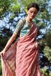 Buy_Dressfolk_Pink Maheshwari Silk Zari Rumaani Striped Saree With Running Blouse_Online_at_Aza_Fashions