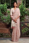 Buy_Dressfolk_Multi Color 100% Handloom Linen Handwoven Zari Rekhta Striped Saree _at_Aza_Fashions