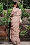 Shop_Dressfolk_Multi Color 100% Handloom Linen Handwoven Zari Rekhta Striped Saree _at_Aza_Fashions