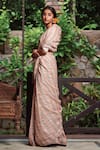 Dressfolk_Multi Color 100% Handloom Linen Handwoven Zari Rekhta Striped Saree _Online_at_Aza_Fashions