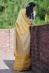 Shop_Dressfolk_Yellow 100% Handloom Linen Striped Kusum Saree _at_Aza_Fashions