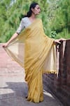 Dressfolk_Yellow 100% Handloom Linen Striped Kusum Saree _Online_at_Aza_Fashions