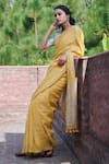 Buy_Dressfolk_Yellow 100% Handloom Linen Striped Kusum Saree _Online_at_Aza_Fashions