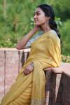 Shop_Dressfolk_Yellow 100% Handloom Linen Striped Kusum Saree _Online_at_Aza_Fashions