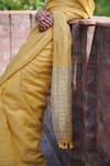 Dressfolk_Yellow 100% Handloom Linen Striped Kusum Saree _at_Aza_Fashions