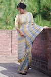 Buy_Dressfolk_Multi Color 100% Handloom Linen Striped Manjiri Saree  _at_Aza_Fashions