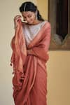 Dressfolk_Brown 100% Handloom Linen Striped Madhabi Saree _Online_at_Aza_Fashions