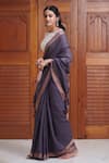 Dressfolk_Purple 100% Handloom Linen Handwoven Sharmila Saree _Online_at_Aza_Fashions