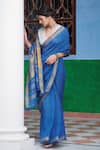 Buy Dressfolk Blue 100% Handloom Linen Stripes Binodini Saree With Running Blouse at Aza Fashions Buy_Dressfolk_Blue 100% Handloom Linen Stripes Binodini Saree With Running Blouse_at_Aza_Fashions