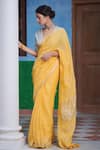 Buy_Dressfolk_Yellow 100% Handloom Linen Striped Labanya Saree  _at_Aza_Fashions