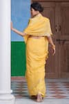 Shop_Dressfolk_Yellow 100% Handloom Linen Striped Labanya Saree  _at_Aza_Fashions