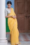 Dressfolk_Yellow 100% Handloom Linen Striped Labanya Saree  _Online_at_Aza_Fashions