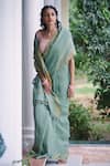 Dressfolk_Green 100% Handloom Linen Striped Konkana Saree _Online_at_Aza_Fashions