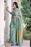 Buy_Dressfolk_Green 100% Handloom Linen Striped Konkana Saree _Online_at_Aza_Fashions
