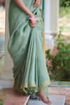 Shop_Dressfolk_Green 100% Handloom Linen Striped Konkana Saree _Online_at_Aza_Fashions