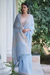 Buy_Dressfolk_Blue Handloom Linen Jamdani Handwoven Striped Charulata Saree  _at_Aza_Fashions