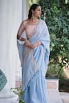 Buy_Dressfolk_Blue Handloom Linen Jamdani Handwoven Striped Charulata Saree  _Online_at_Aza_Fashions