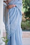 Dressfolk_Blue Handloom Linen Jamdani Handwoven Striped Charulata Saree  _at_Aza_Fashions