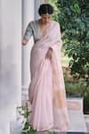 Buy_Dressfolk_Pink 100% Handloom Linen Handwoven Zari Titli Jamdani Saree _at_Aza_Fashions