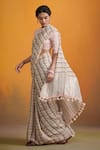 Dressfolk_Multi Color 100% Handloom Linen Handwoven Striped Aainah Saree _Online_at_Aza_Fashions