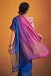 Shop_Dressfolk_Multi Color 100% Handloom Linen Handwoven Zari Saanjh Ombre Saree  _at_Aza_Fashions