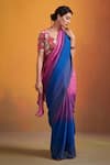 Dressfolk_Multi Color 100% Handloom Linen Handwoven Zari Saanjh Ombre Saree  _Online_at_Aza_Fashions