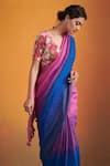 Shop_Dressfolk_Multi Color 100% Handloom Linen Handwoven Zari Saanjh Ombre Saree  _Online_at_Aza_Fashions