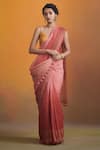 Buy_Dressfolk_Red 100% Handloom Linen Ishya Ombre Saree  _at_Aza_Fashions