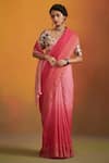 Buy_Dressfolk_Pink 100% Handloom Linen Layina Ombre Saree  _at_Aza_Fashions