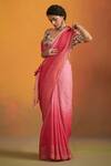 Dressfolk_Pink 100% Handloom Linen Layina Ombre Saree  _Online_at_Aza_Fashions